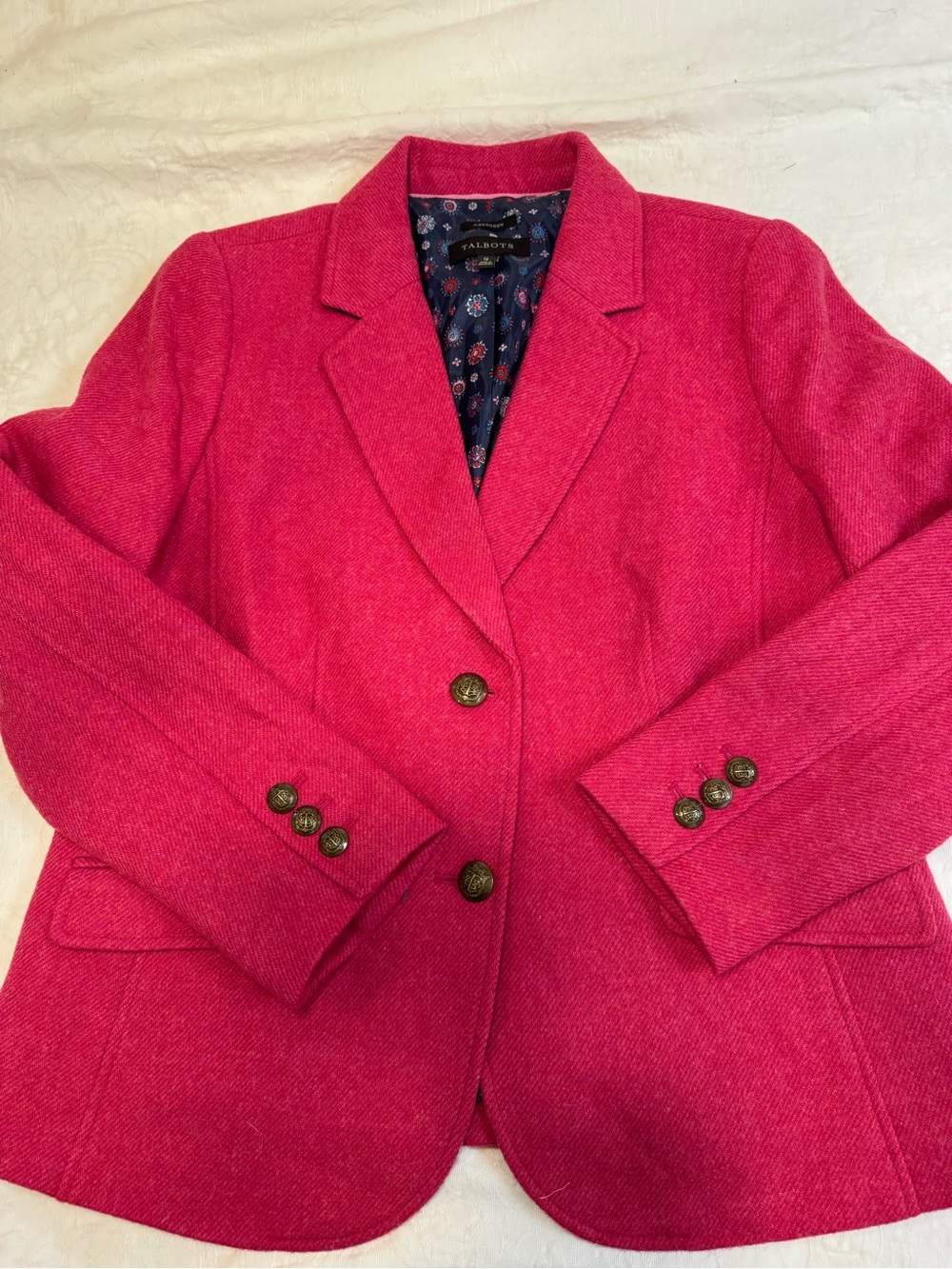 Talbots Aberdeen Blazer Womens 12 Pink Wool Blend Preppy Equestrian Jacket